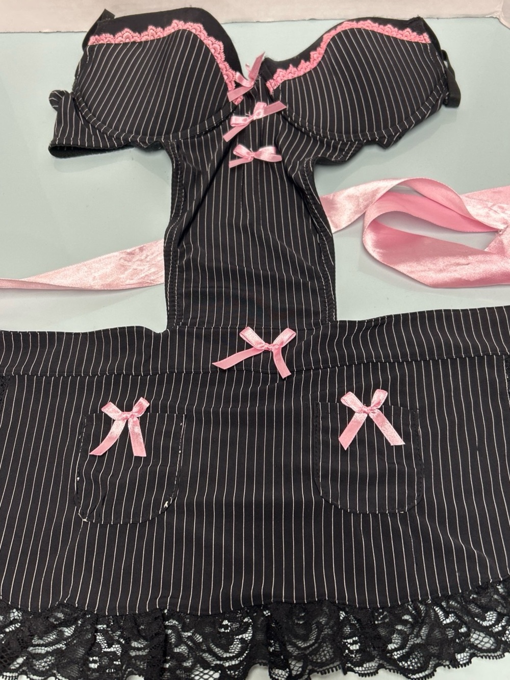 Black Pinstripe Lingerie Babydoll with Pink Bows